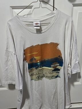 Harley-Davidson White Tee with Bahamas Sunset Graphic. 3X